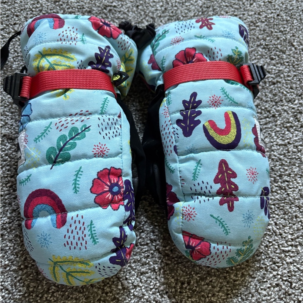 Burton Kids Mittens with Red and Blue Floral Design
